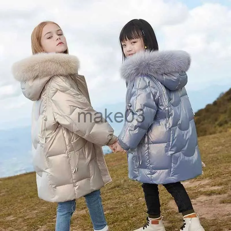 Down Coat Children Glossy Jackets Girls Winter Thicken Warm Outerwear Teens New Cotton Overcoat Kids Fashion Hooded Coats Casual Parkas J231115