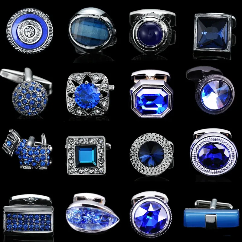 Manchetknopen Zomer hoge kwaliteit messing hand ingelegd Blue Crystal zirkoon Manchetknopen klassieke stijl heren sieraden geschenken 231114