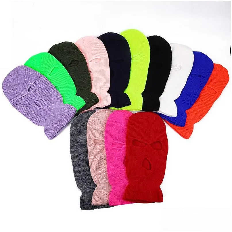 Designer Máscaras Designer Máscaras Acrílico 3 Buraco Clava Outdoorcycling Yarn Fl Face Máscara Bicicleta Ski Bike Ride Winter Cap Hood Exército Facemas Dhk1Y