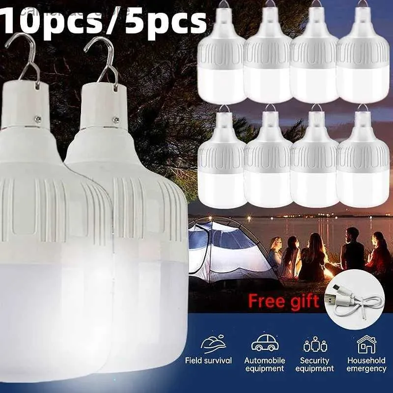 Camping Lantern 1-10pcs USB Rechargeable LED Emergency Lights Outdoor Portable Lanterns Emergency Lamp Bulb Battery Lantern BBQ Camping Light Q231116