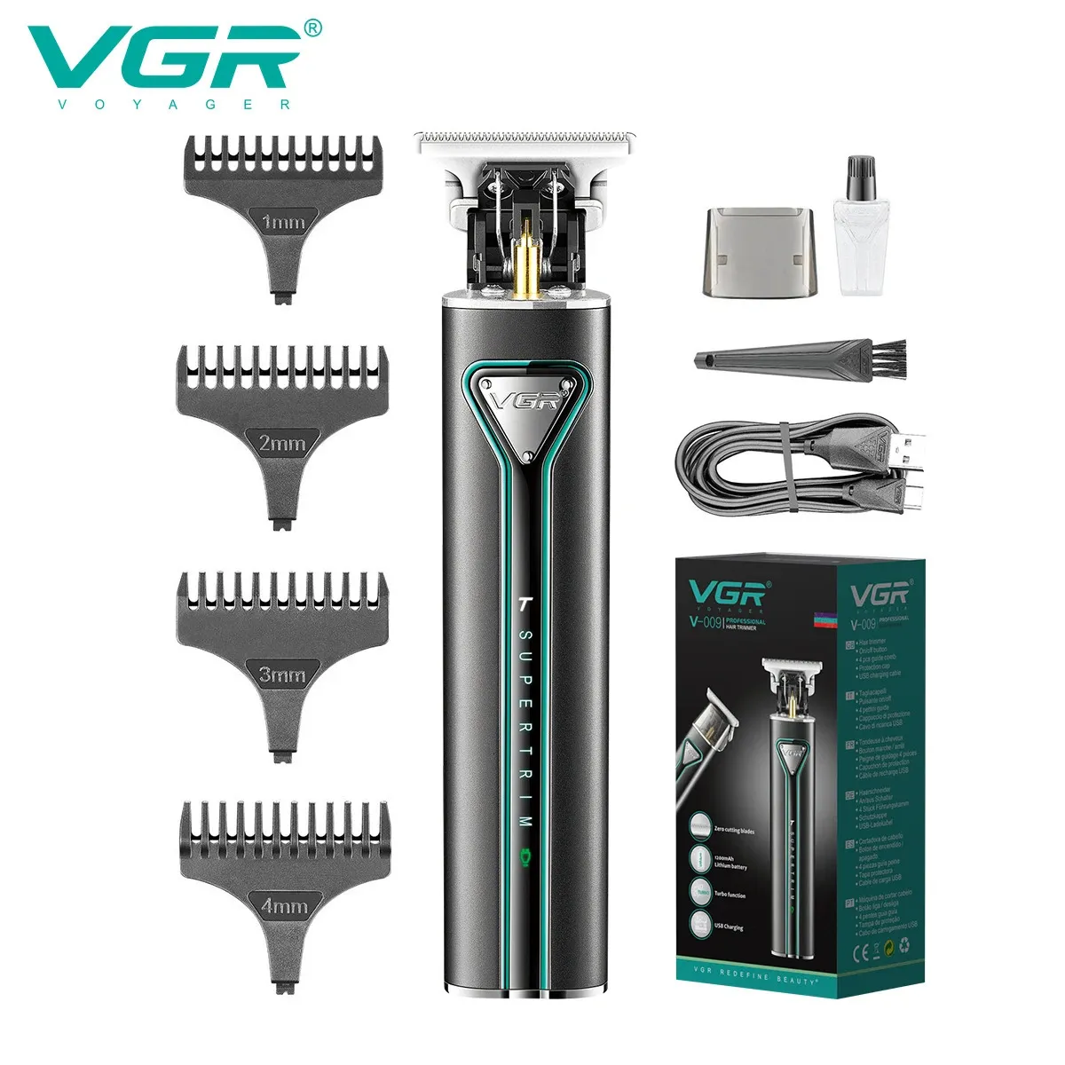 Hair Trimmer VGR T9 Clipper Metal Professional Beard Shaver ładowna fryzura maszyna bezprzewodowa dla mężczyzn V009 231115