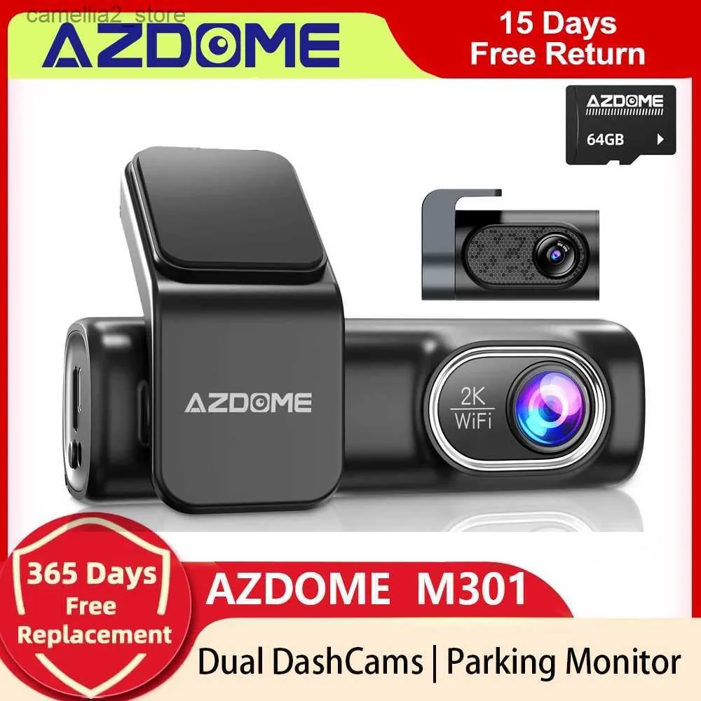 Car DVR Azdome M301 2K Dual Cammamy Dash Cam Przód i tylny wbudowany w WIFI Kontrola głosu Noktora widzenia G-czujnik G-czujnik Q231115