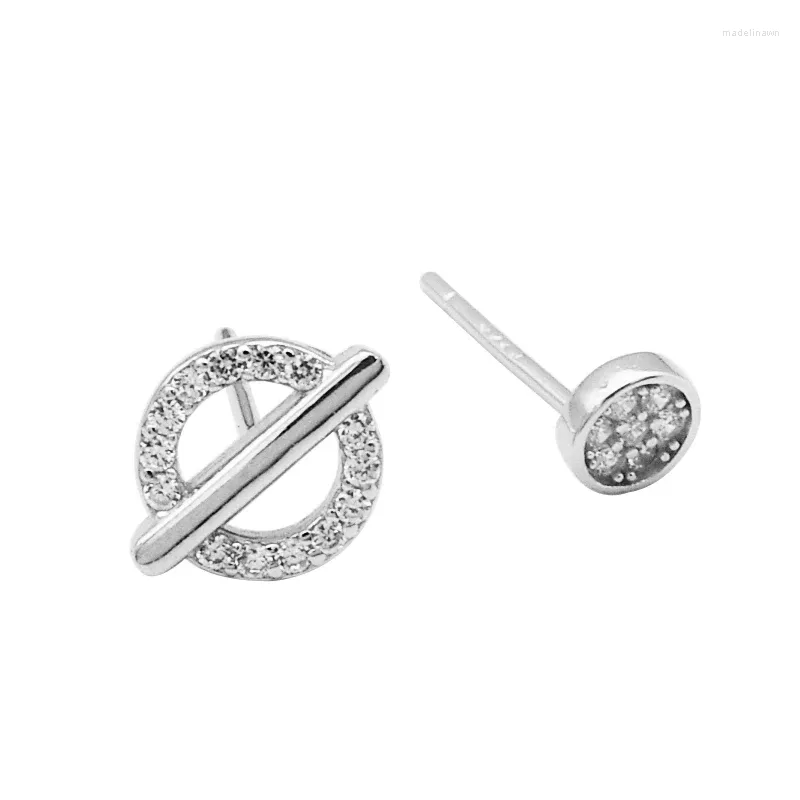 Stud Earrings S925 Sterling Silver Asymmetric Design One Word Circle Personality Temperament Female Jewelry