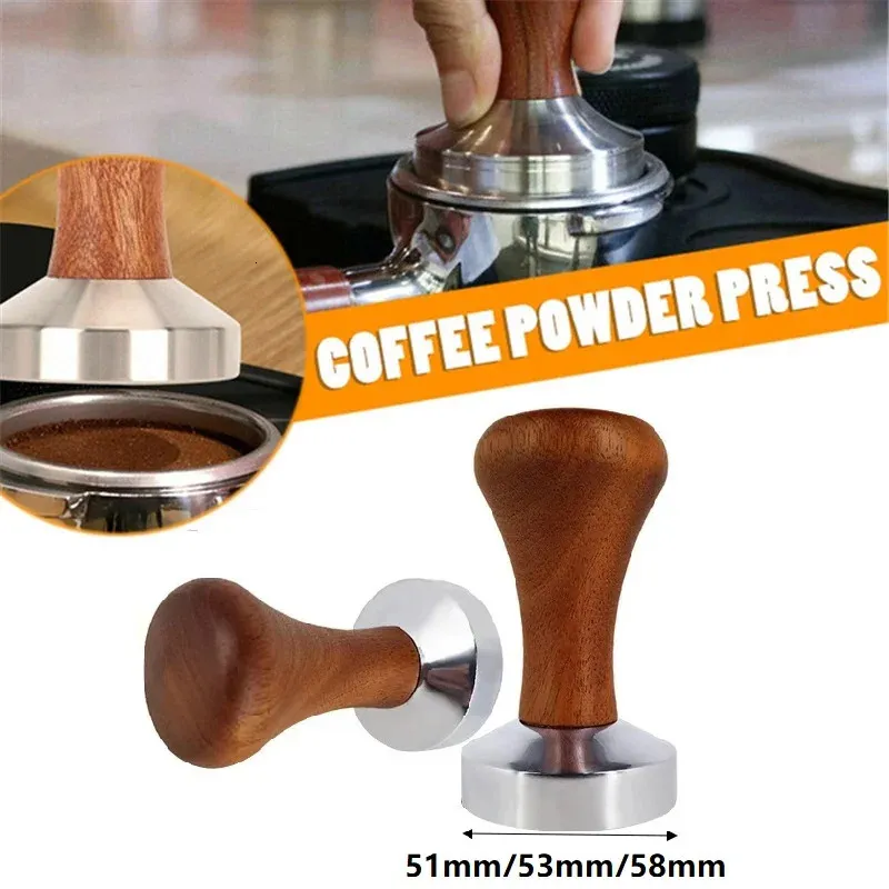 Tampers 51mm53mm58mm Espresso Coffee Tamper Aluminium Coffee Distributör Leveler Tool Bean Press Hammer med trähandtag 231115