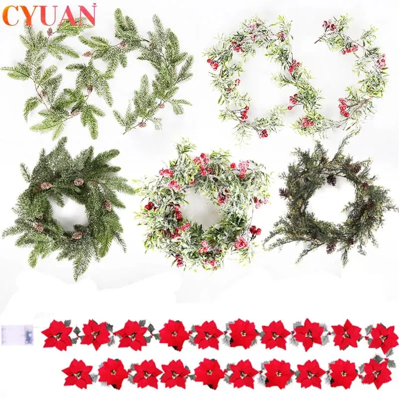 Juldekorationer Garlands Pine Cone Rattan Wreath With Red Berry Poinsettia Flowers Vine For Xmas Year Home Pise Pise Wall Decor 231115