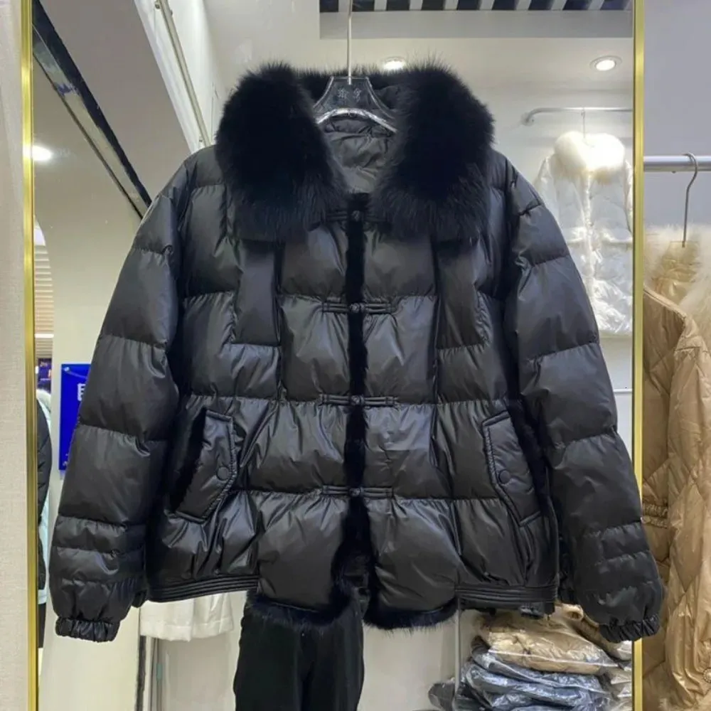 Piumino da donna Parka Inverno Autunno Moda Donna Piumino d'anatra Allentato Vintage Parka Capispalla Collo in pelliccia di volpe Piumino da donna Donna 231114