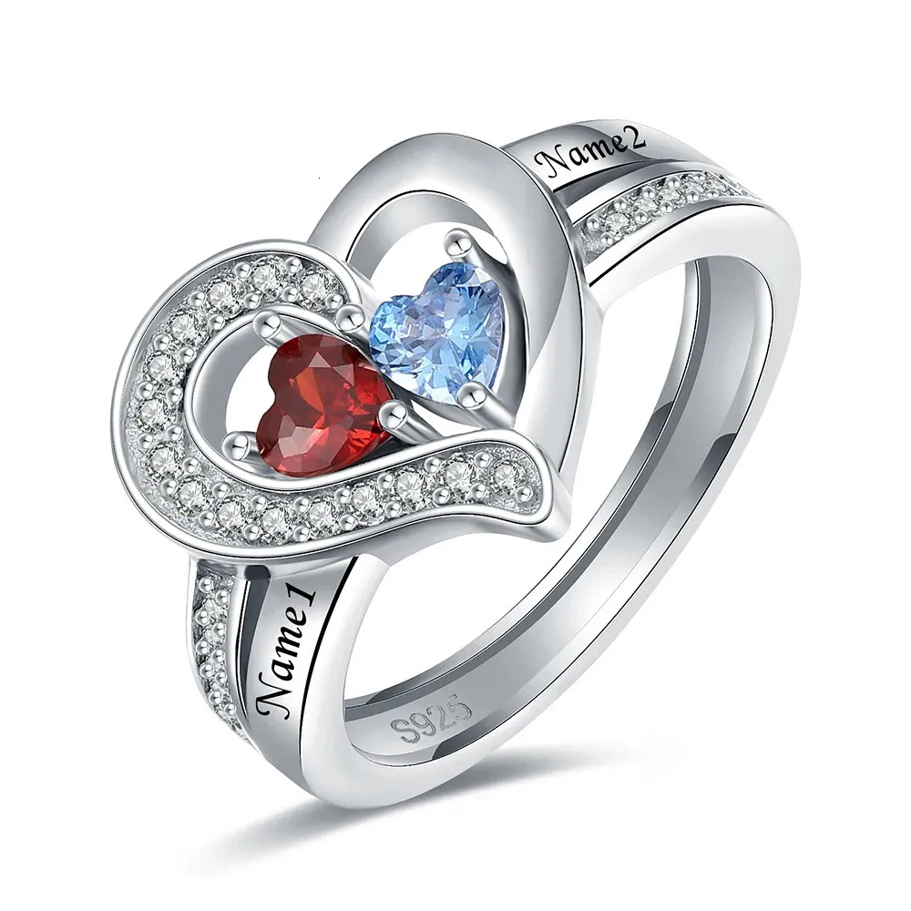 Anillos de boda Plata de ley 925 Anillo de corazón personalizado Nombre de piedra natal personalizado Joyería de promesa Regalos de cumpleaños para mujeres Novia Esposa 231114