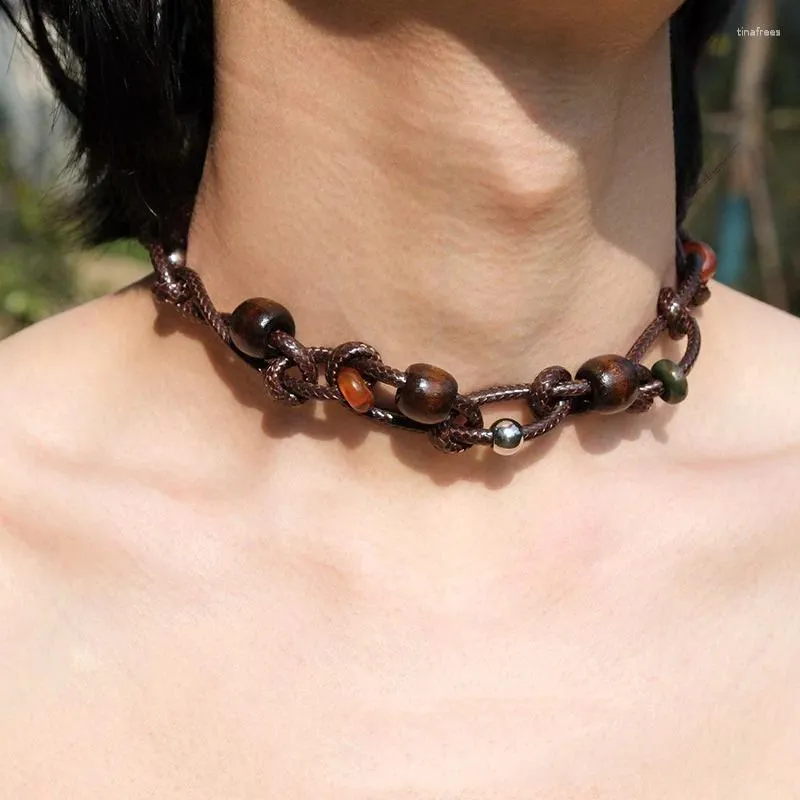 Choker Wood Woven Necklace Women's Chinese National Style Accessories Niche Design Sense Of Vintage CollarBone Chain