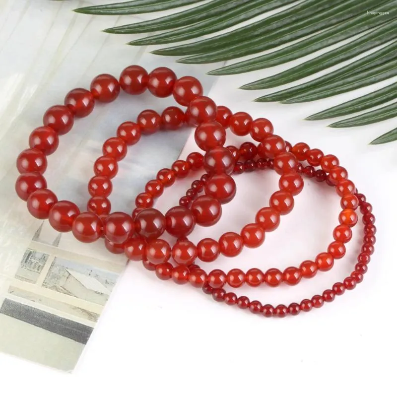 Strand Natural Red Agates taş bileklik boncuklar Mücevher Hediyesi Erkekler Manyetik Sağlık Koruma Kadınlar Elastik İplik 6 8 mm