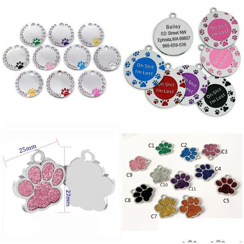 Dog Tag, ID-kaart Anti-verloren Puppy Dog ID Tag Gepersonaliseerde Honden Katten Naamplaatjes Halsbanden Kettingen Gegraveerd Huisdier Naambord Accessoires Drop Dhqru