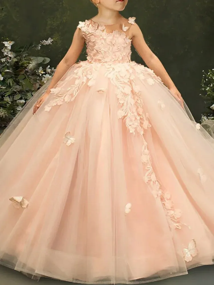 Puffy Satin Flower Girl Dress First Communion Dress Girls Wedding Dress Ball Gowns Princess Party Pageant Dress Derset Rose 57503 2