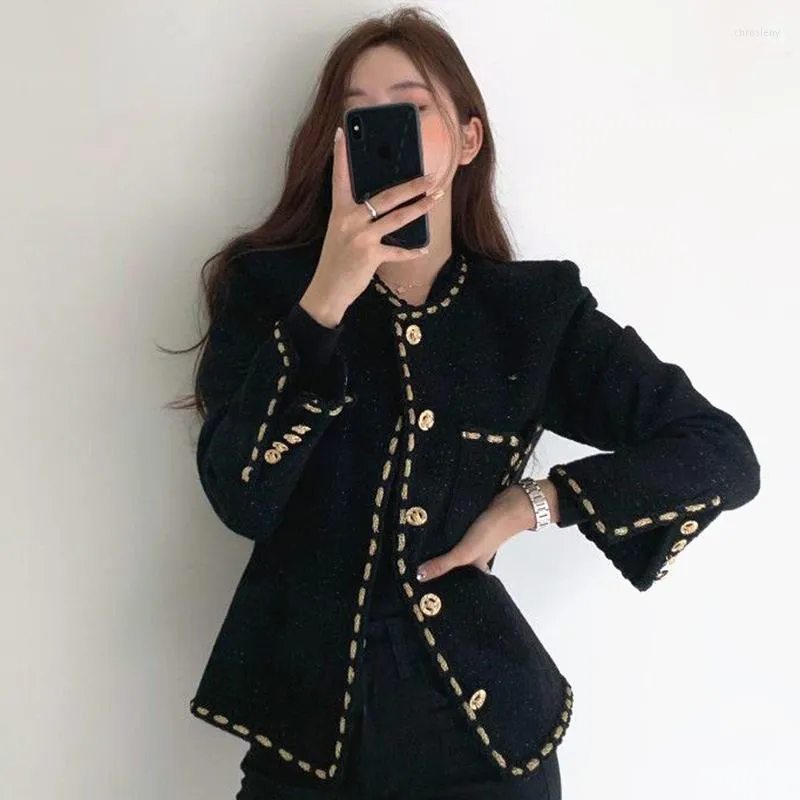 Women's Jackets Retro Women Autumn Fashion Single-breasted Long-sleeved Short Woven Coat 2023 Winter Vintage Slim Wool Tweed Jacket