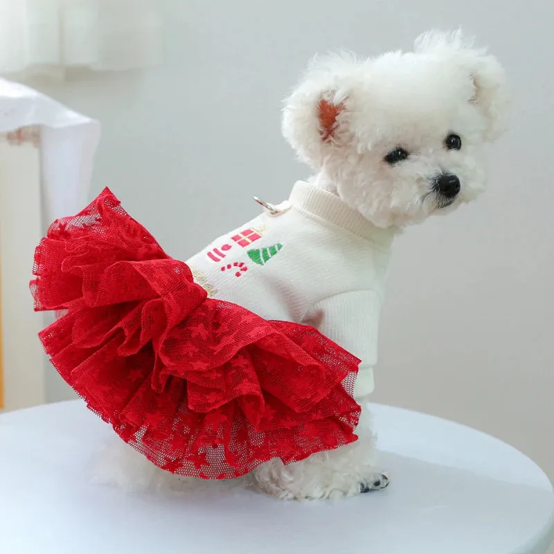 Dog Apparel Christmas Dog Costume Dress Winter Pet Clothes Puppy Apparel Dresses Tutu Yorkie Poodle Bichon Schnauzer Xmas Dog Clothing Skirt 231114