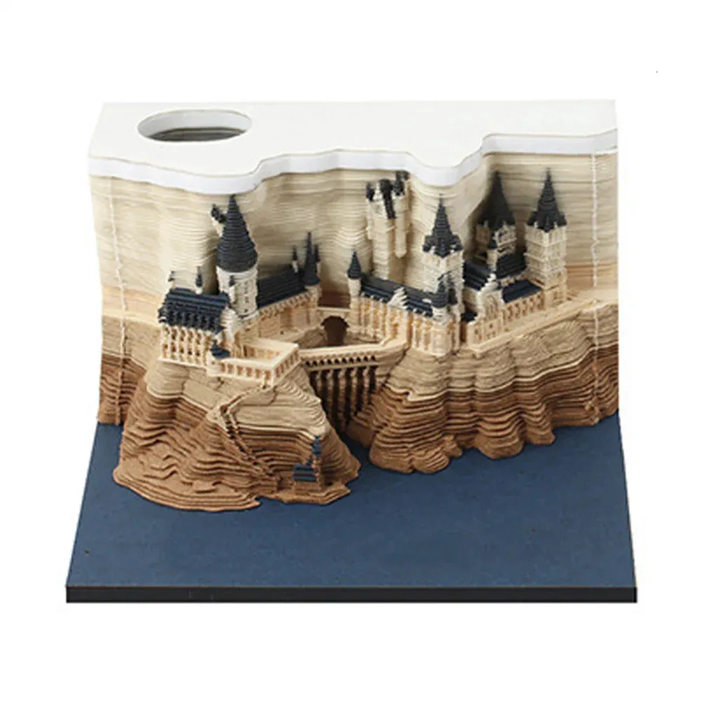 Kalender Omoshiroi Block 3D -anteckningsblock 2024 Howarts Castle Memo Papp Papper Notes Sticky Christmas Gift 231114