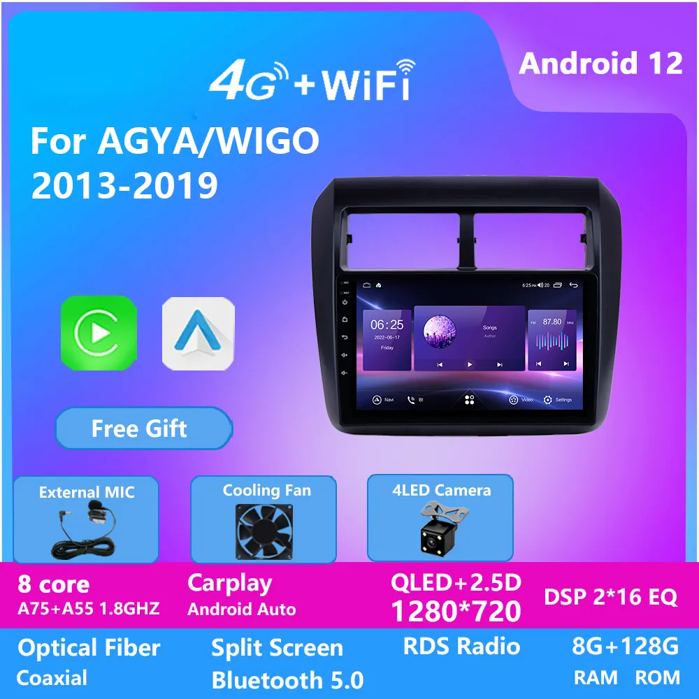 9Inch Android Car Video Head Unit Stereo Player GPS för Toyota Agya/Wigo 2013-2019 med WiFi Multimedia Audio