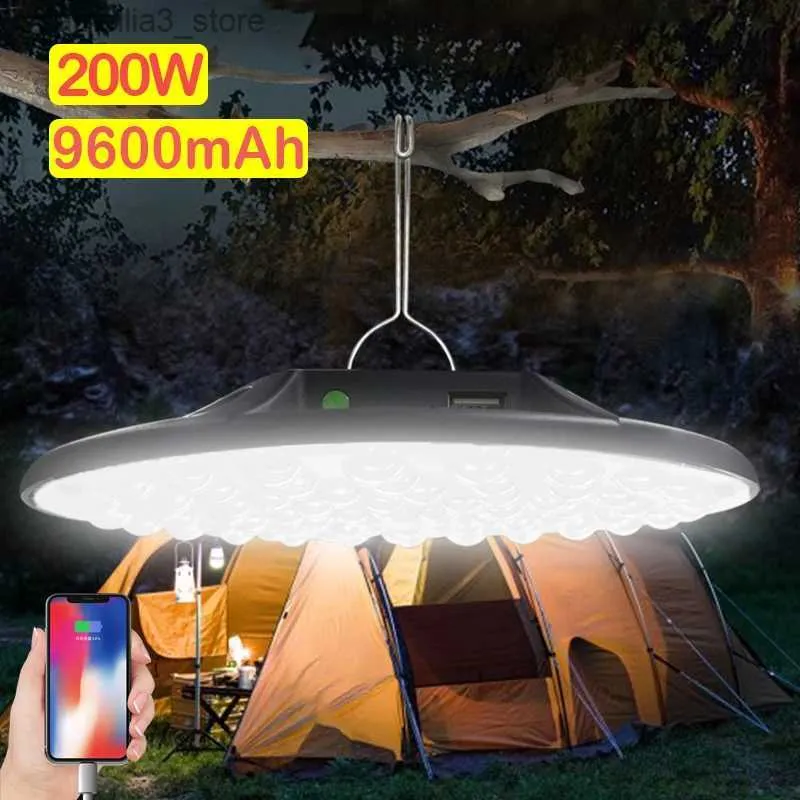 Campinglantaarn 9600mA 200W LED-kampeerlamp Ultradunne USB oplaadbare lamp Power Bank Lantaarn Buitententverlichting Noodverlichting BBQ-wandelen Q231116