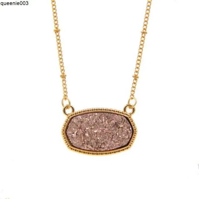 Necklaces Resin Oval Druzy Necklace Gold Color Chain Drusy Hexagon Style Luxury Designer Brand Fashion Jewelry for Women