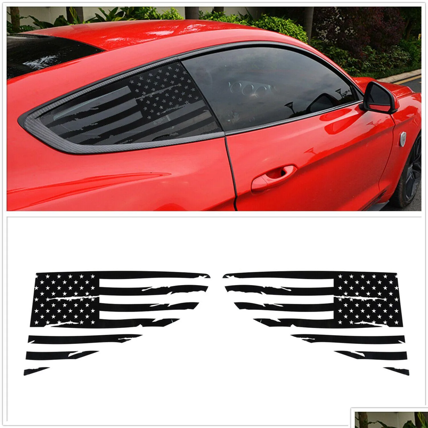 Adesivi per auto Adesivi decorativi per finestrini posteriori per auto per Ford Mustang - Bandiera americana Consegna a domicilio Automobili Motociclette Exteri Dhces