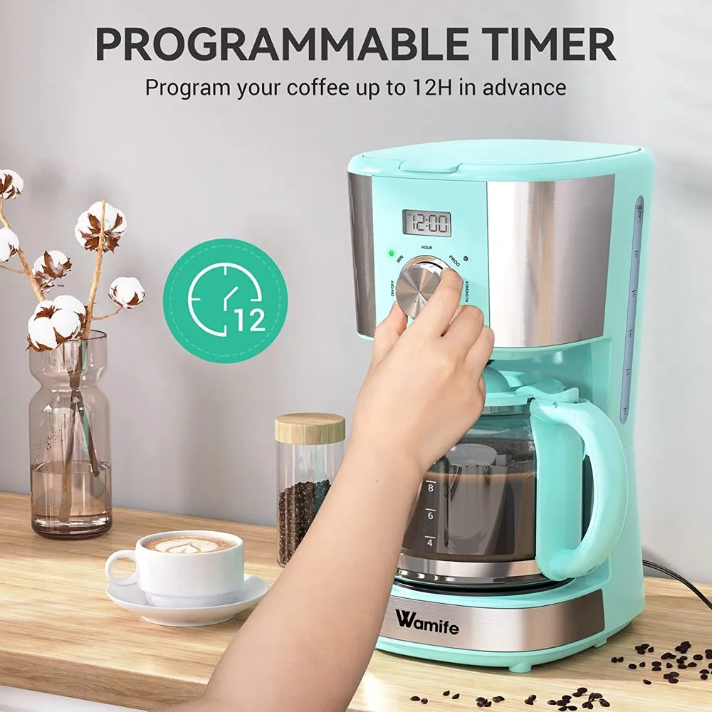 12-Tassen-programmierbare Kaffeemaschine, Tropfkaffeemaschine Kaffeebrauer mit Timer, Anti-Drip-Topf, wiederverwendbares Filter, automatische Warmfunktion für