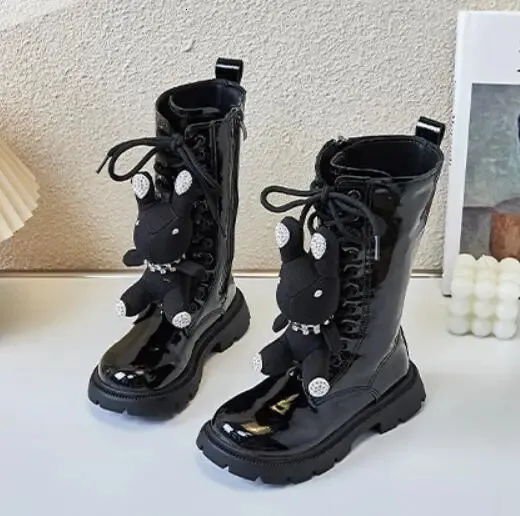 Buty Dziewczyny Dziewczyny długie buty 26-36 Zimowe trampki skórzane buty modowe Dziewczyna na zewnątrz Princess Shoe Bue Casual Teen Snow Boots 231115