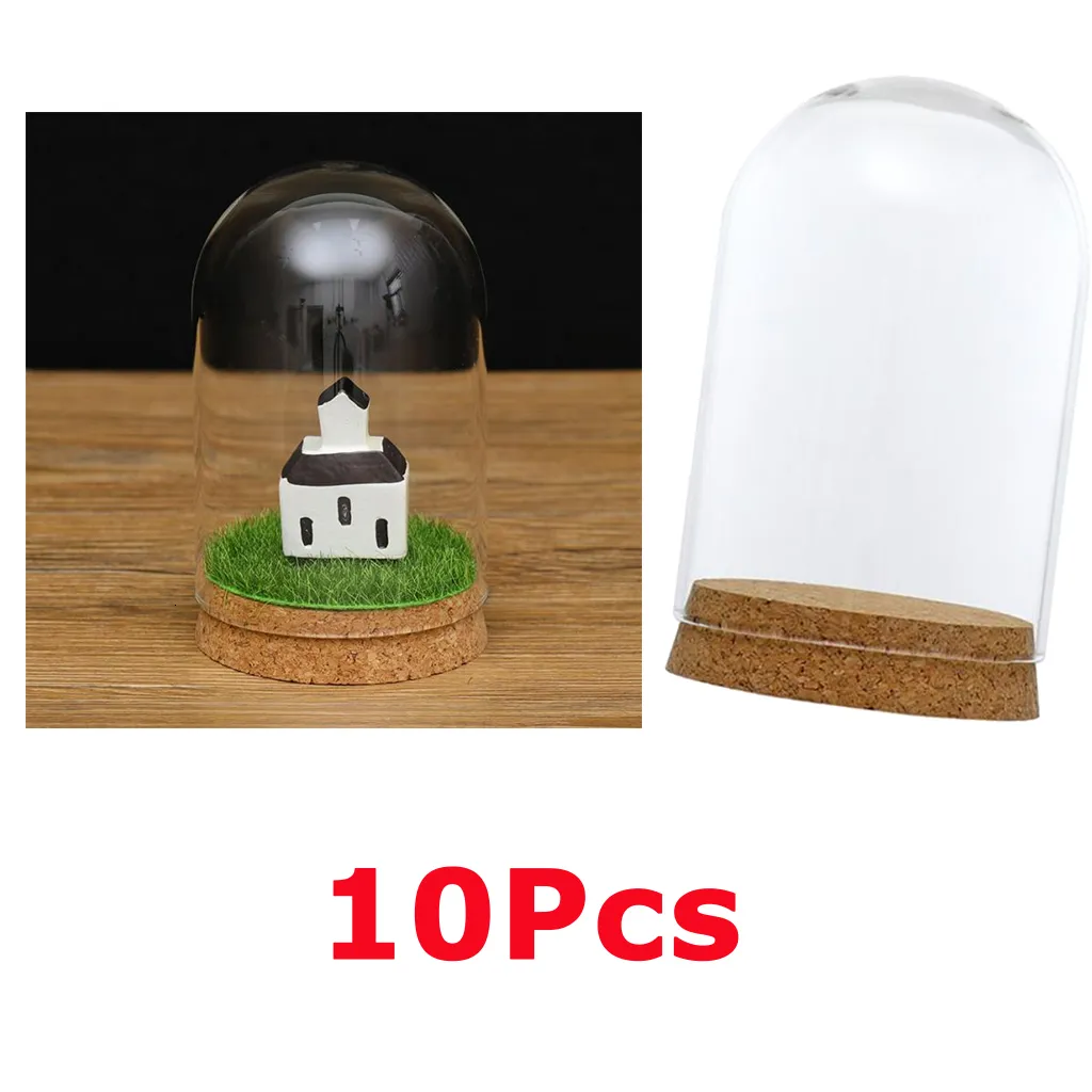 병 항아리 10 피스 8x12cm 투명 유리 돔 커버 Cloche Bell Jar 즙이 많은 테라리움 WWOODEN 코크베이스 홈 스터디 장식 230414