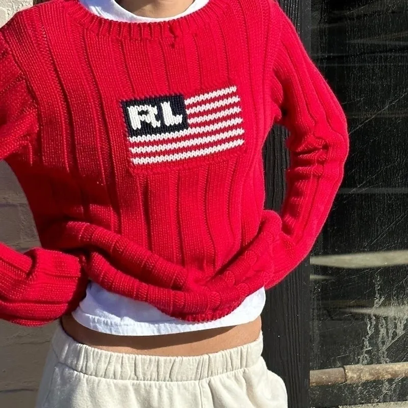 Women s Sweaters Aesthetics Red Fashion Sweater Letter Print Retro Gothic National Pullover Harajuku Cotton Street Punk 231114