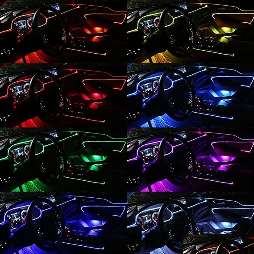 Hid Xenon Kits Салон автомобиля Неоновые RGB светодиодные ленты 4 5 6 в 1 Bluetooth App Control Декоративная окружающая атмосфера Dashboard Lamp2 Dh0Tm