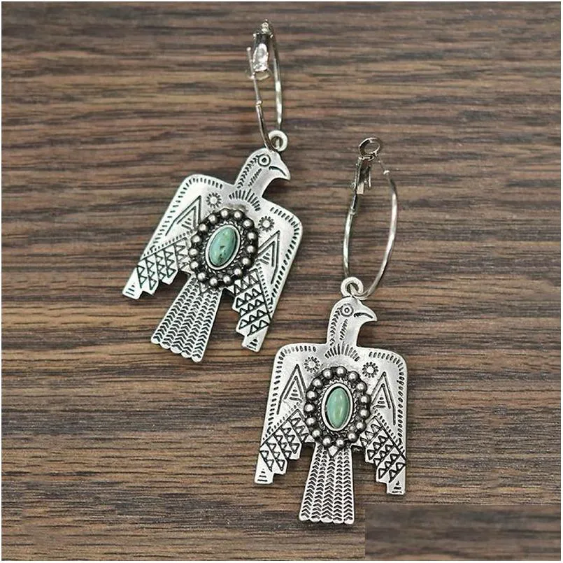 Dangle Chandelier Retro Tibetan Eagle Pendant Earrings For Women Gypsy Ethnic Statement Drop Stone Cute Bird Delivery Jewel Dhgarden Dh6Ik