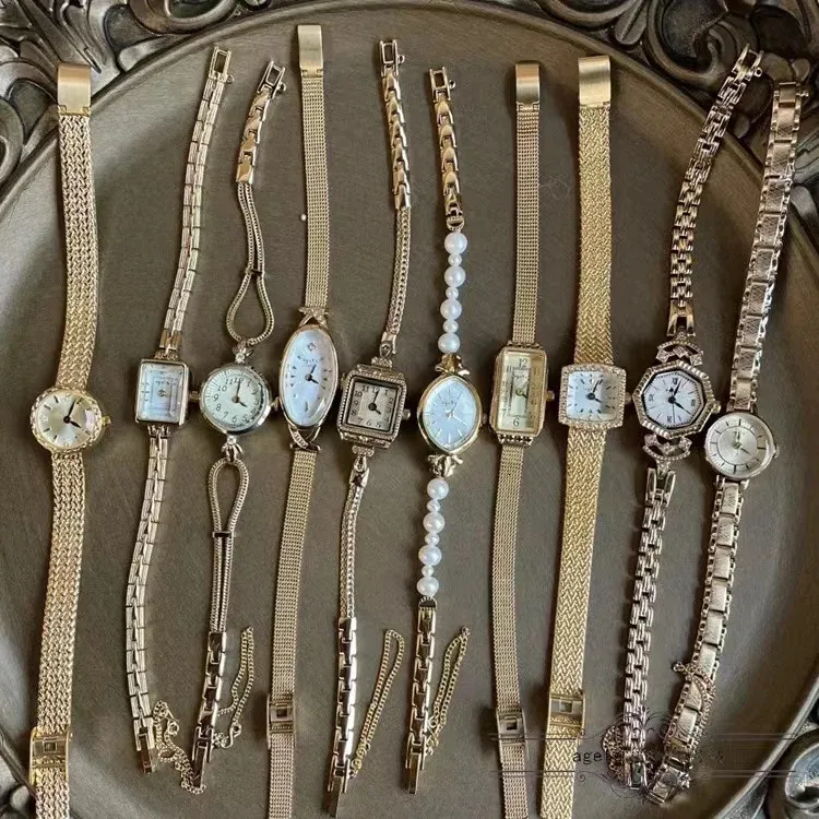 Relógios femininos 18k banhado a ouro pulseira de latão feminino relógios pulseira de quartzo corrente de diamante pequeno mostrador luxo de alta qualidade senhoras para presente vintage 231115