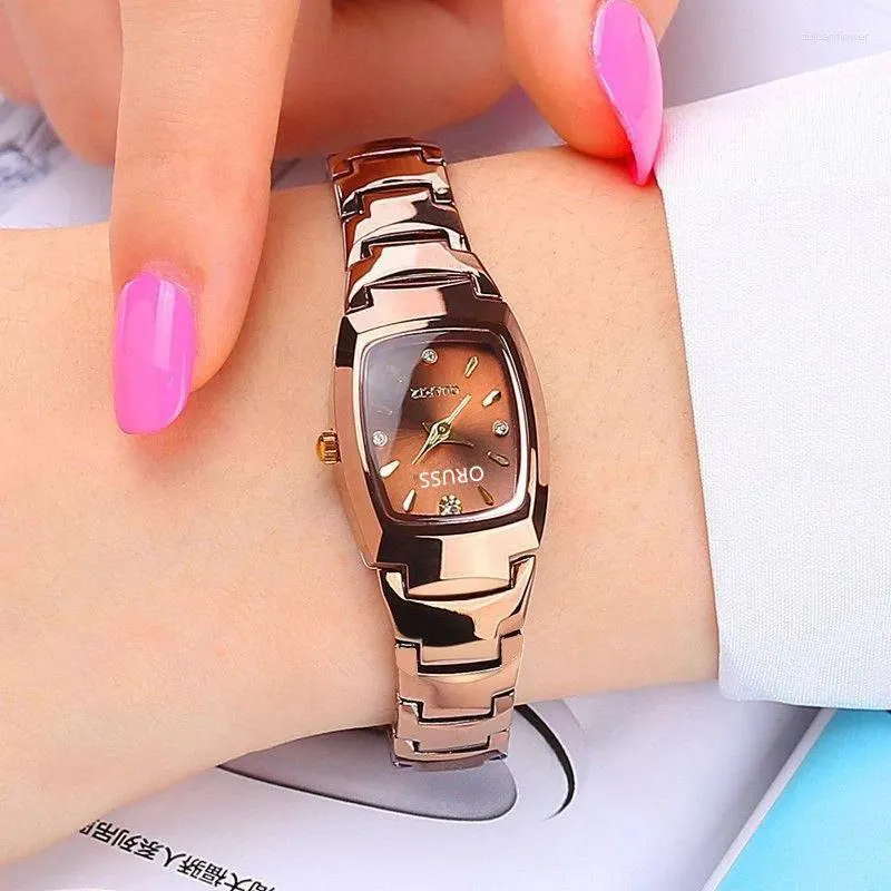 Wristwatches Fashion Women Quartz Watch Luxury Classic Sliver Black Tungsten Stainless Steel Color Band Orologio Watches Ladies Wristwatch