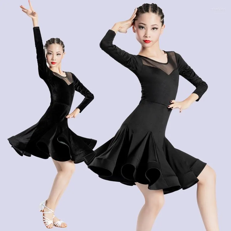 Pica -teto meninas garotas de dança latina roupas de vestido de salsa fantasia preto salão de baile vermelho vestidos de tango