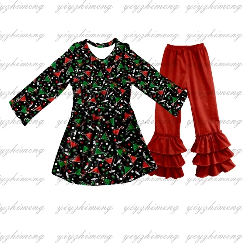 Комплекты одежды, рождественская детская одежда, оптовая продажа, детский комплект с длинными рукавами, детский брючный костюм-клеш 231114