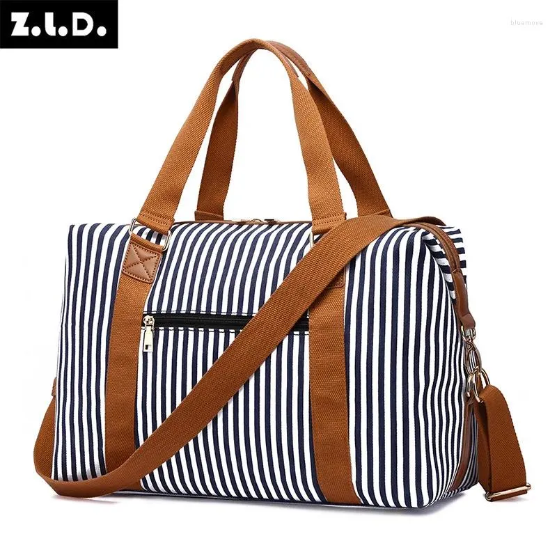 Duffel Bags Z.L.D.Brand Canvas Striped Women Travel Bag Bagage Handväskor