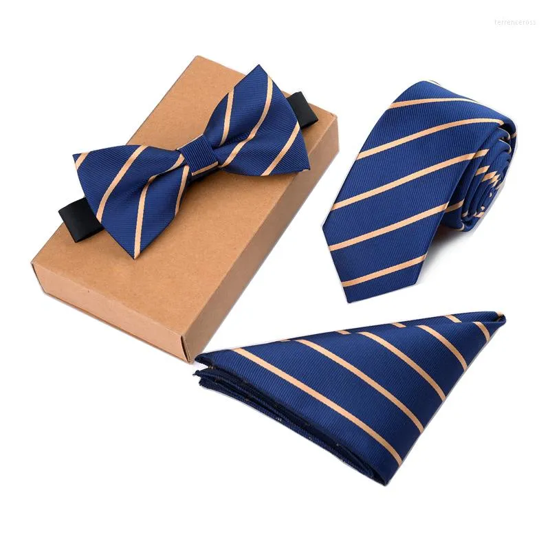 Bow Ties rbocomen'in kravat seti kravat mendil ve bowtie 6cm ince katı sıska düğün dot çizgili 3 adet kutu yok