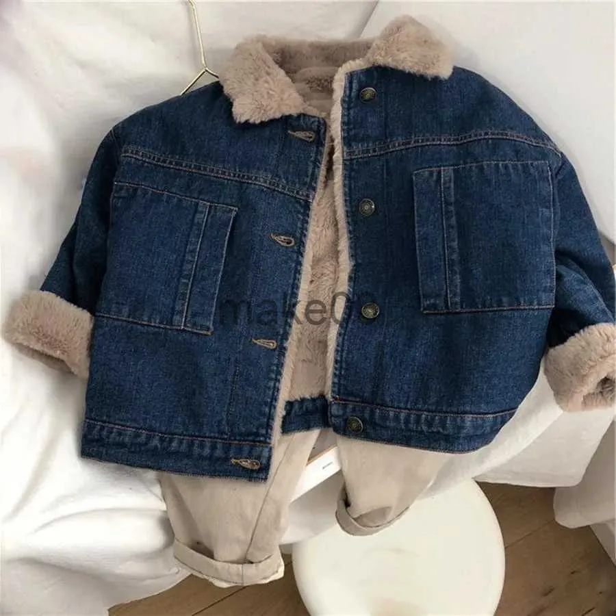 Jackets Children's Denim Fur Outerwear Boys Girl Baby Denim Outerwear Little Girls Childrens Boutique Clothing Teddy Bear Cute Jacket J231115