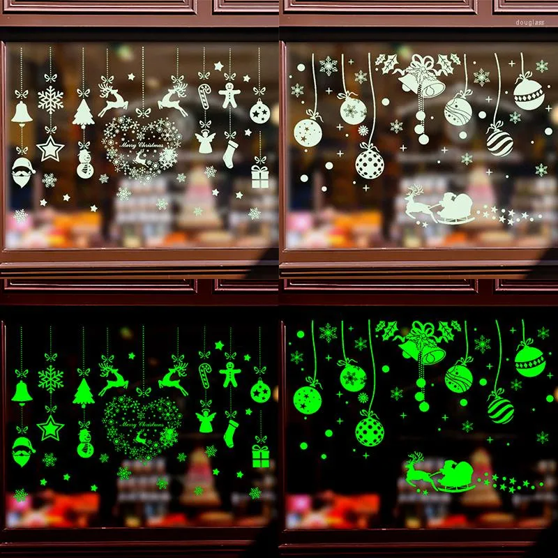 Wall Stickers 2pcs Marry Christmas Luminous Snowflake Glow In The Dark Decal Window Glass For Home Xmas Year 2023