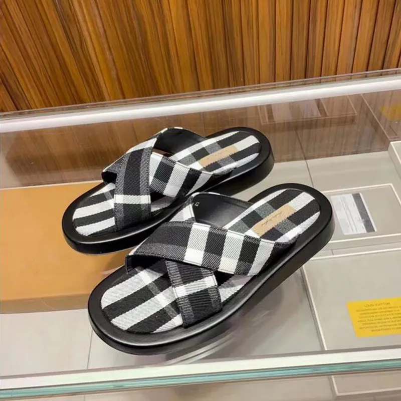 Fashion Beach Men Vintage Slippers Sandals Pool Fun Onyx Resin Flats Cross Canvas Striped Double Ankle Front Strap Slides Popular platform Sliders Flip Flops EU 38-45