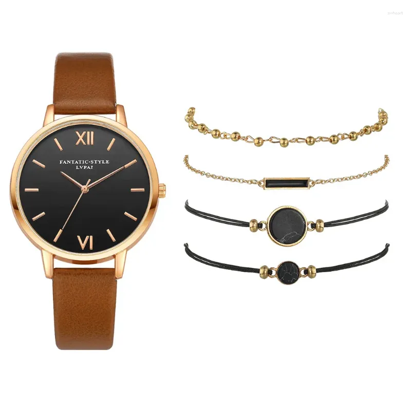 Armbanduhren Damen-Quarz-Lederband-Armbanduhr, analoges Handgelenk-Armband-Set, Herren- und Damenuhr, Geschenk