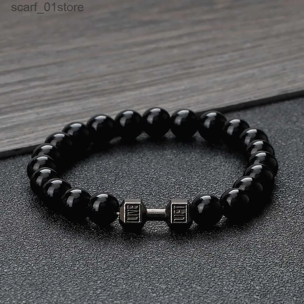 Chain ic Natural Stone Beaded Bracelet gym Fitness Dumbbell Energy Men Bracelets Bangles Baell Wristband Women Jewelry PulseiraL231115