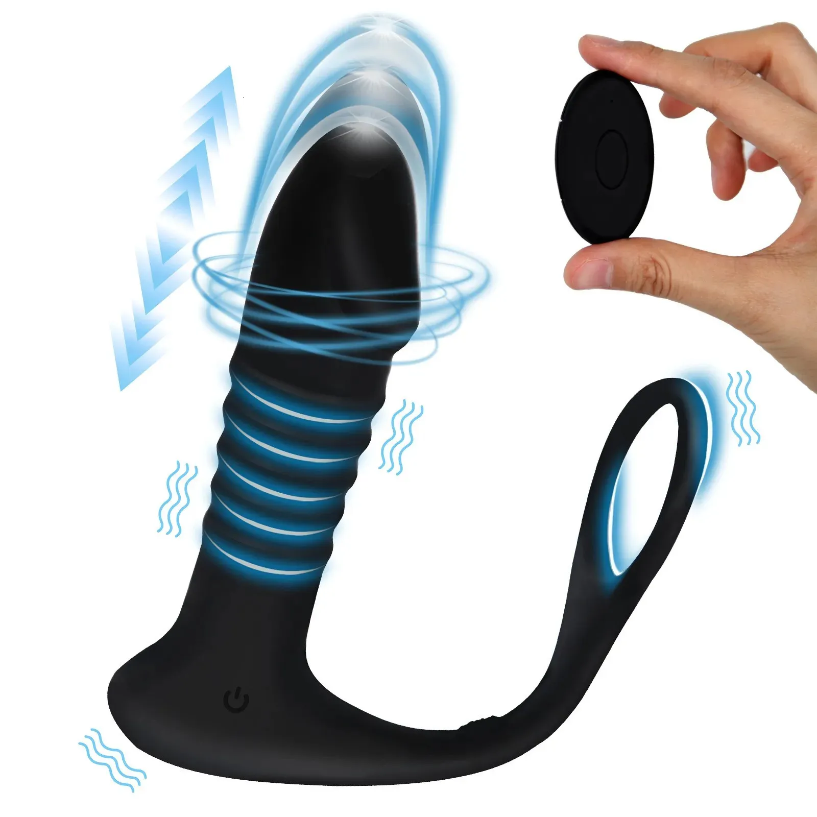 Anal Toys Thrusting Vibrator with Thick Penis Ring Telescopic Prostate Massager Dildo Plug Sex Gay Toy for Men 231114