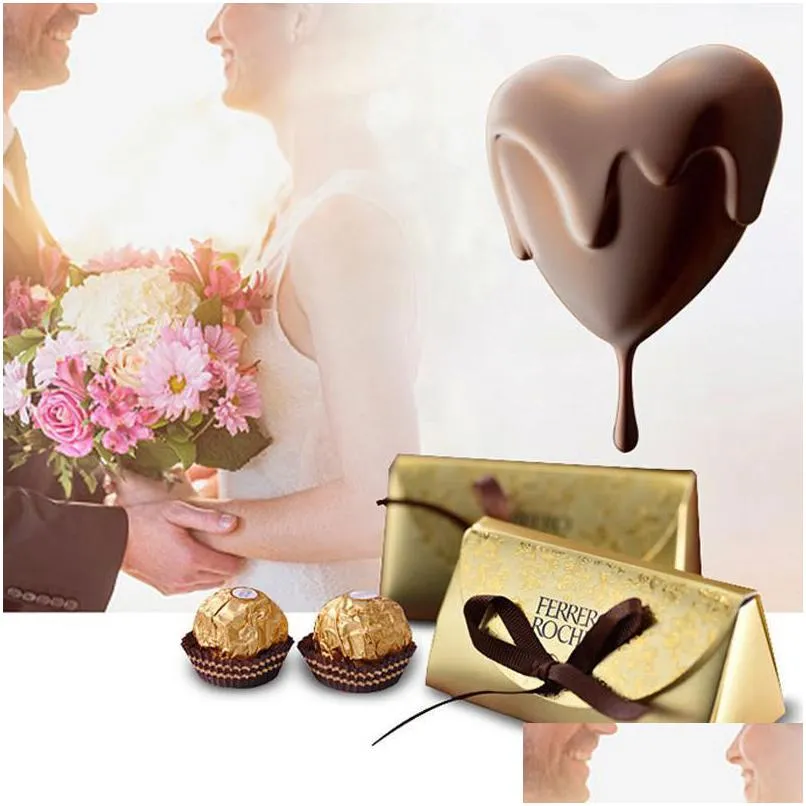 Confezione regalo Scatole di caramelle di carta oro di lusso Scatola di cioccolatini per favore degli ospiti Dolce con nastri Lx0725 Consegna a goccia Giardino domestico F Dhqfl