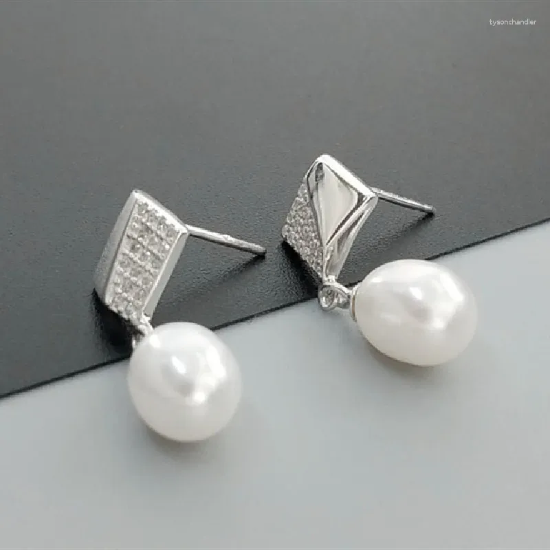 Boucles d'oreilles en argent sterling S925, perle d'eau douce naturelle, diamant géométrique, bijoux d'oreille sauvage pour femmes
