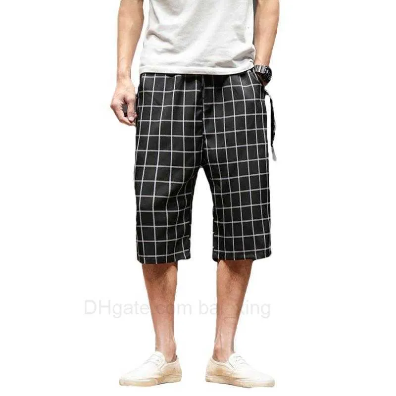 Men's Shorts Linen Plaid Vintage Men Shorts Plus Size Long Street Mens Fashion Checkered Casual Bermuda Masculina Hip Hop Short L230518