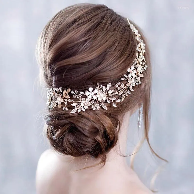 Fermagli per capelli Gioielli da sposa alla moda con fiori Strass di cristallo Copricapo da sposa fatto a mano Fascia per capelli Donna Accessori per capelli Tiara