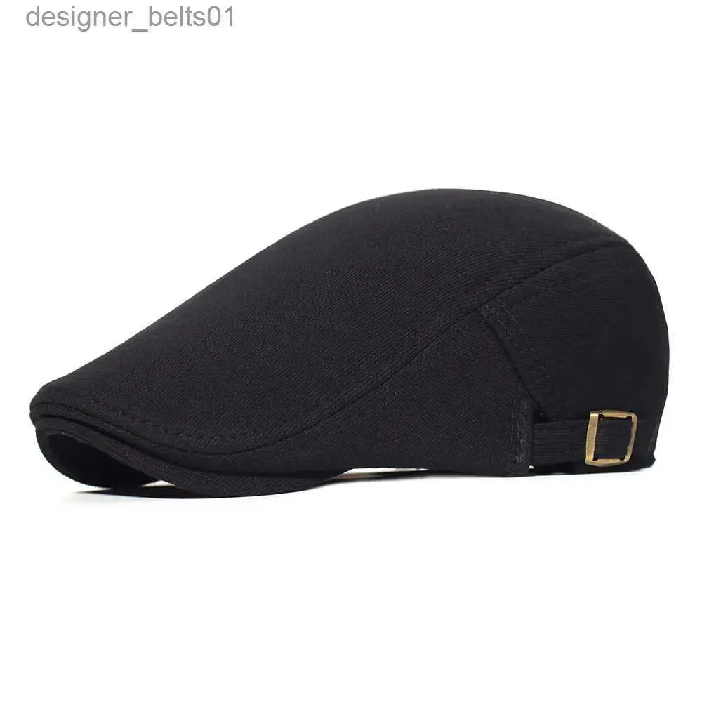 Berets Cotton Adjustable Newsboy Caps Men Woman Casual Beret Flat Ivy Cap Soft Solid Color Driving Cabbie Hat Unisex Black Gray HatsL231115