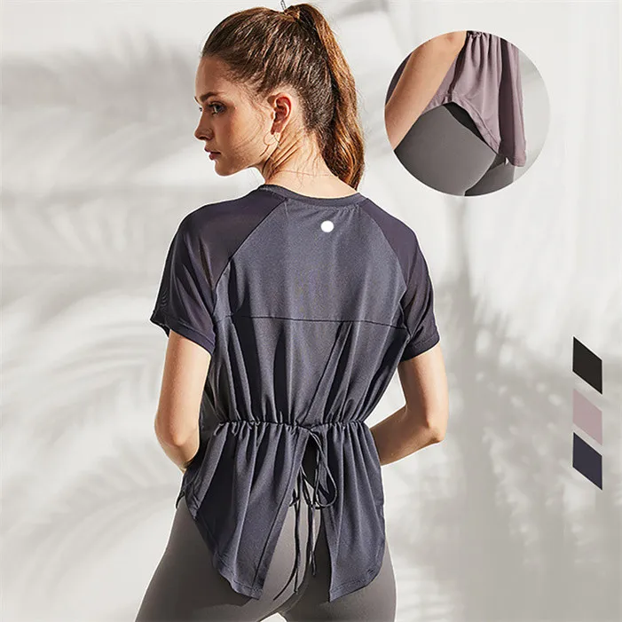 Mulheres yoga manga curta blusa feminina malha esportes topo solto casual correndo fitness fino e leve camiseta verão 3 cores t905a