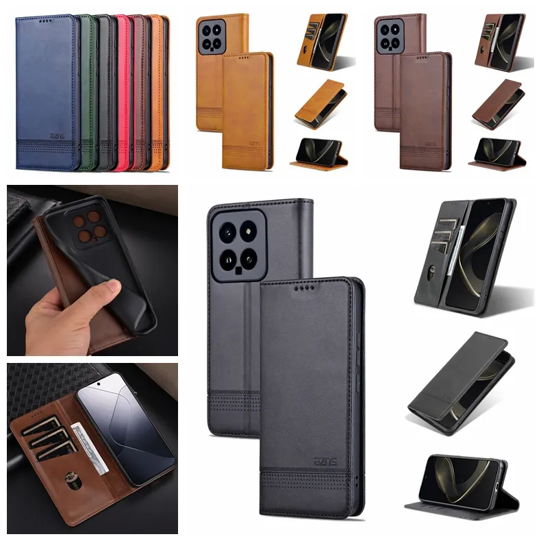 Fundas de billetera de cuero de negocios para Xiaomi 14 Pro 13 13T Huawei Mate 60 Pro Honor 90 80 Suck Cierre magnético Lujo Clásico ID Tarjeta de crédito Ranura para tarjeta Flip Funda con tapa