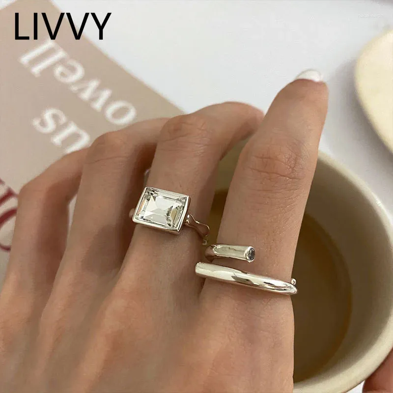 Cluster Rings LIVVY Silver Color Trendy Elegant Simple Geometric Sparkling Zircons Women Charm Party Jewelry Beach Accessories