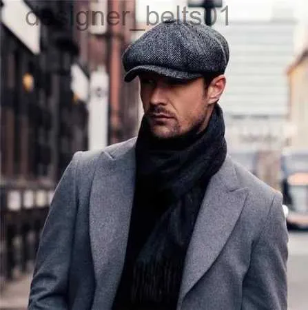 Berets Lã Newsboy Caps Men Herringbone Flat Caps Gatsby Cap Woolen Driving Chapéus Vintage Inspirado Chapéu Inverno Peaky Blinders BeretsL231115