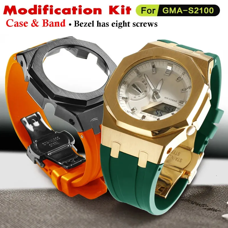 Watch Bands Gen 5 GMAS2100 Mod Kit For ak Watch Stainless Steel Metal Case Bezel Rubber Strap Band With GMA-S2100 Refit Accessories 231115